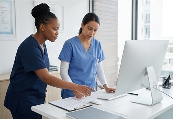 Nurse using a digital clinical workstation